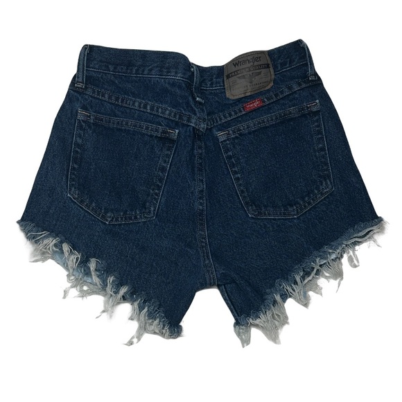Wrangler Pants - Vintage Wrangler Dark Blue Frayed Hem Denim Cutoff Shorts